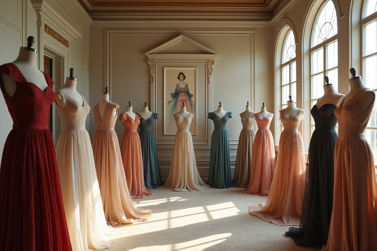 Salle d archives mode vintage avec robes et croquis