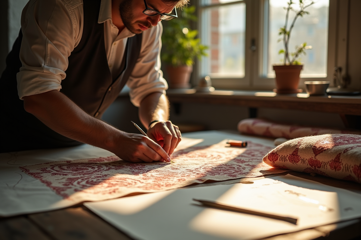 Artisans italiens créant des tissus luxueux à Milan