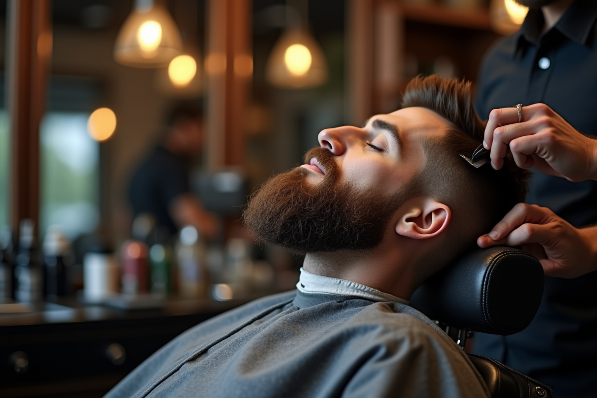 Barbier façonnant la barbe dans un salon moderne