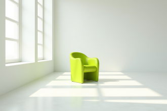 Chaise verte vif dans une pièce minimaliste lumineuse