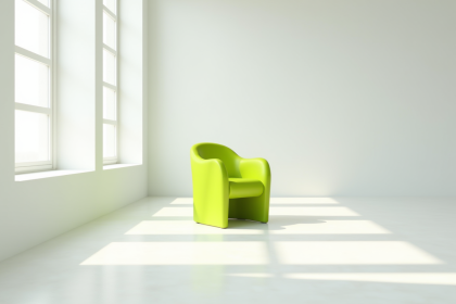 Chaise verte vif dans une pièce minimaliste lumineuse