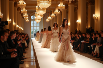 Défilé de haute couture parisien avec modèles élégants