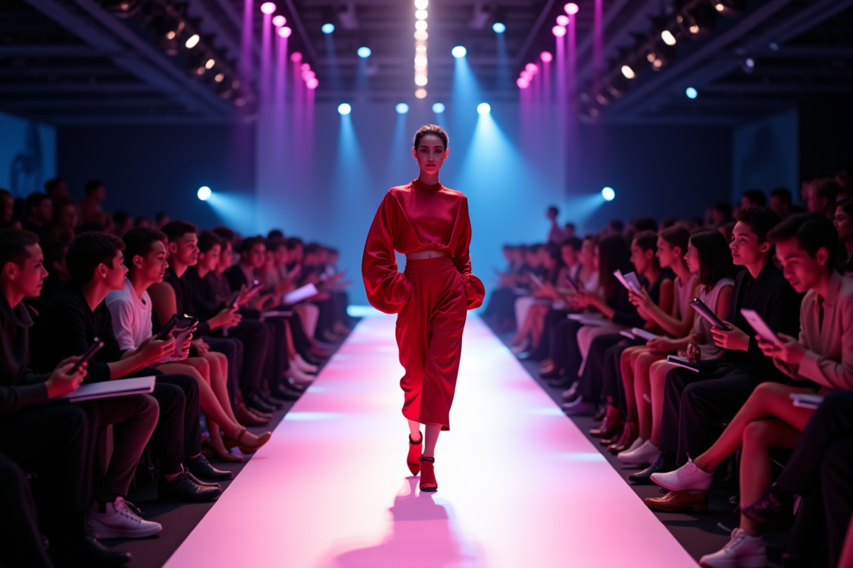Mannequin défilant en tenue avant-garde lors de la NYFW
