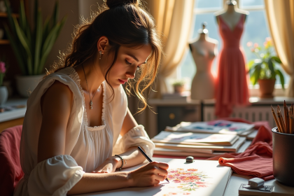 Dessinateur de mode esquissant dans un atelier lumineux