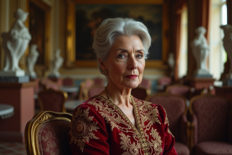 Femme élégante en salon parisien avec robe en velours