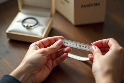 Femme mesurant son poignet avec un ruban Pandora