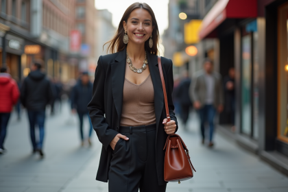 Femme confiante en blazer deux tons en ville