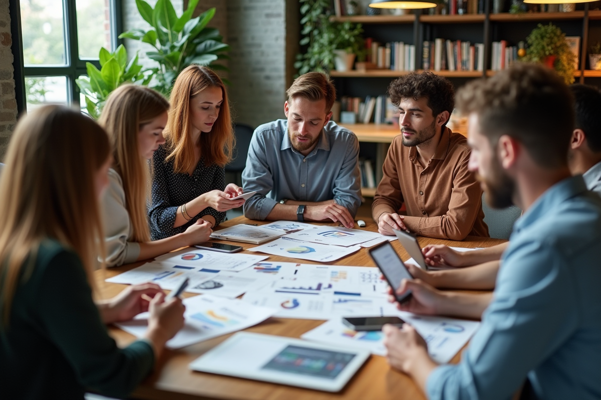Groupe diversifié discutant autour d une table de travail