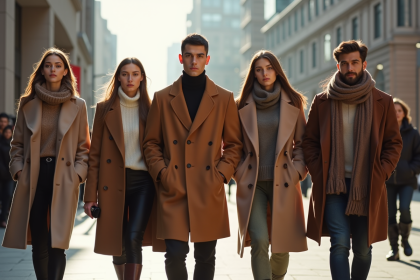 Groupe de jeunes adultes en mode hiver 2025 en ville