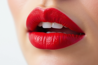 Lèvres d'une femme avec rouge à lèvres longue tenue